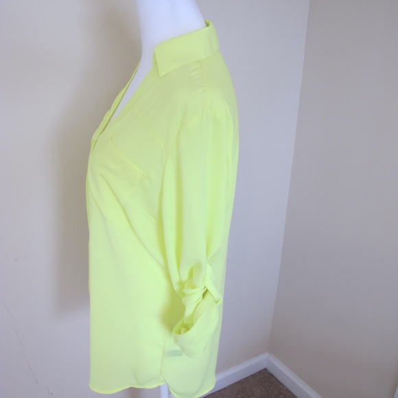 🔴🔴🔴SOLD🔴🔴🔴Express Women's Portofino Collared date night Shirt top Size S neon - Picture 3 of 7